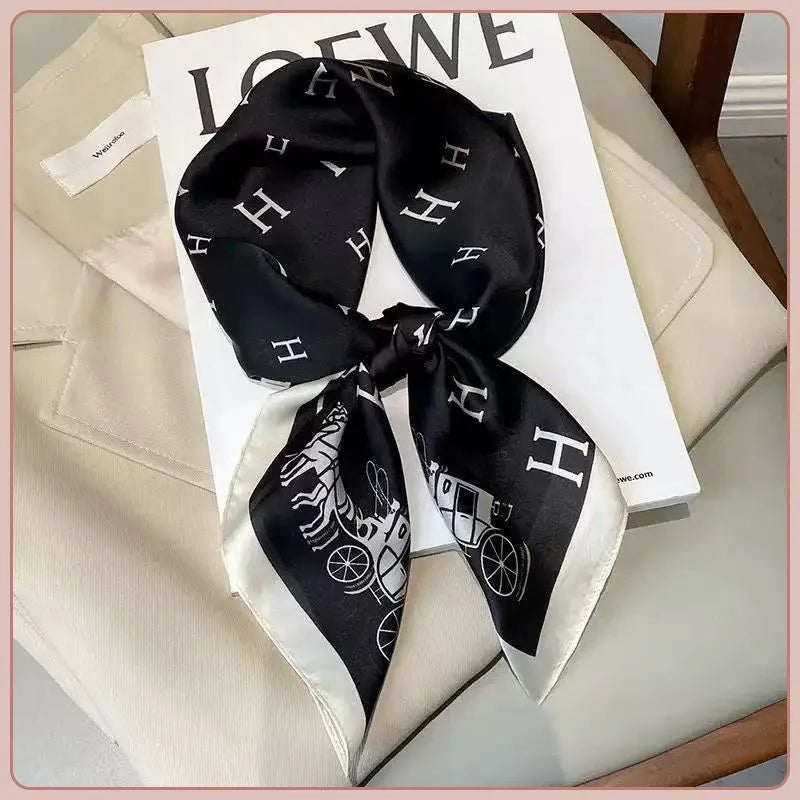 New Fashionable Silk Scarf 70cm Printed Long Rectangle Women's Versatile Decorative Fashion Neck Scarf Autumn Origin Jinhua