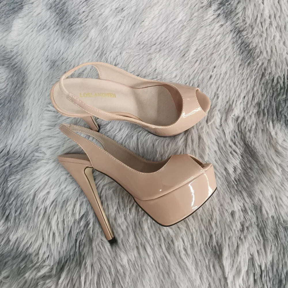 Women Pumps Stilettos 14CM Platform Stripper High Heels Sexy Open Toe Sandals Gladiator Party Dress Wedding Shoes Large Size 44