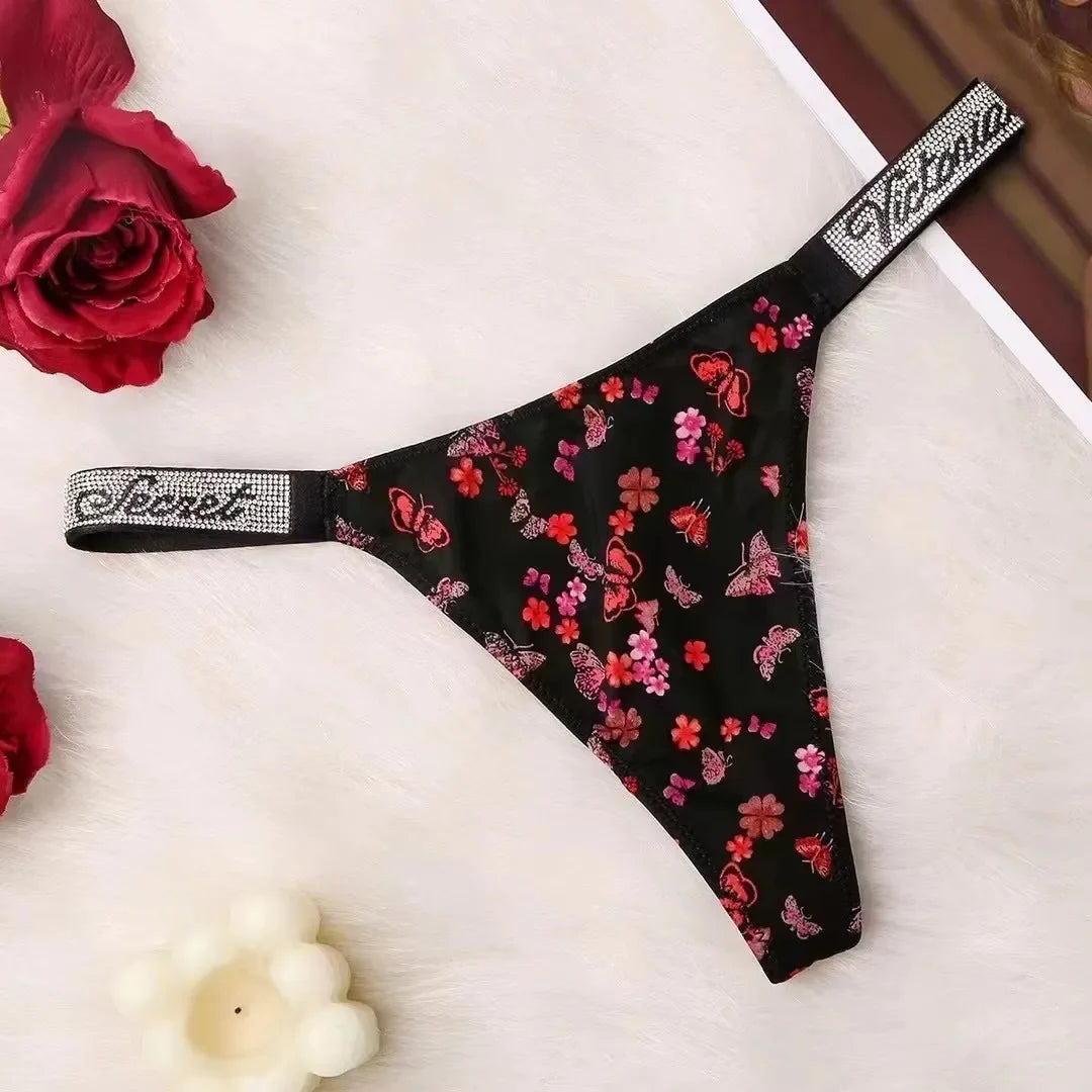 V Classic Women's Sexy Underwear Antibacterial Fashionable Soft with Rhinestones Breathable Panties Women's Underwear