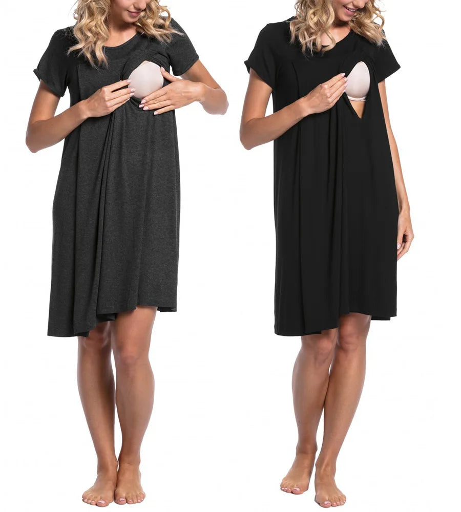 European And American Maternity Hospital Dress With Hidden Side Openings For Nursing Care Short Sleeves