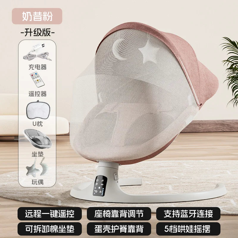Baby Electric Rocking Chairs,Baby Bouncers Bluetooth & USB Music Baby Swing Electric 180° Rotating Seat, Multi Speed Baby Rocker