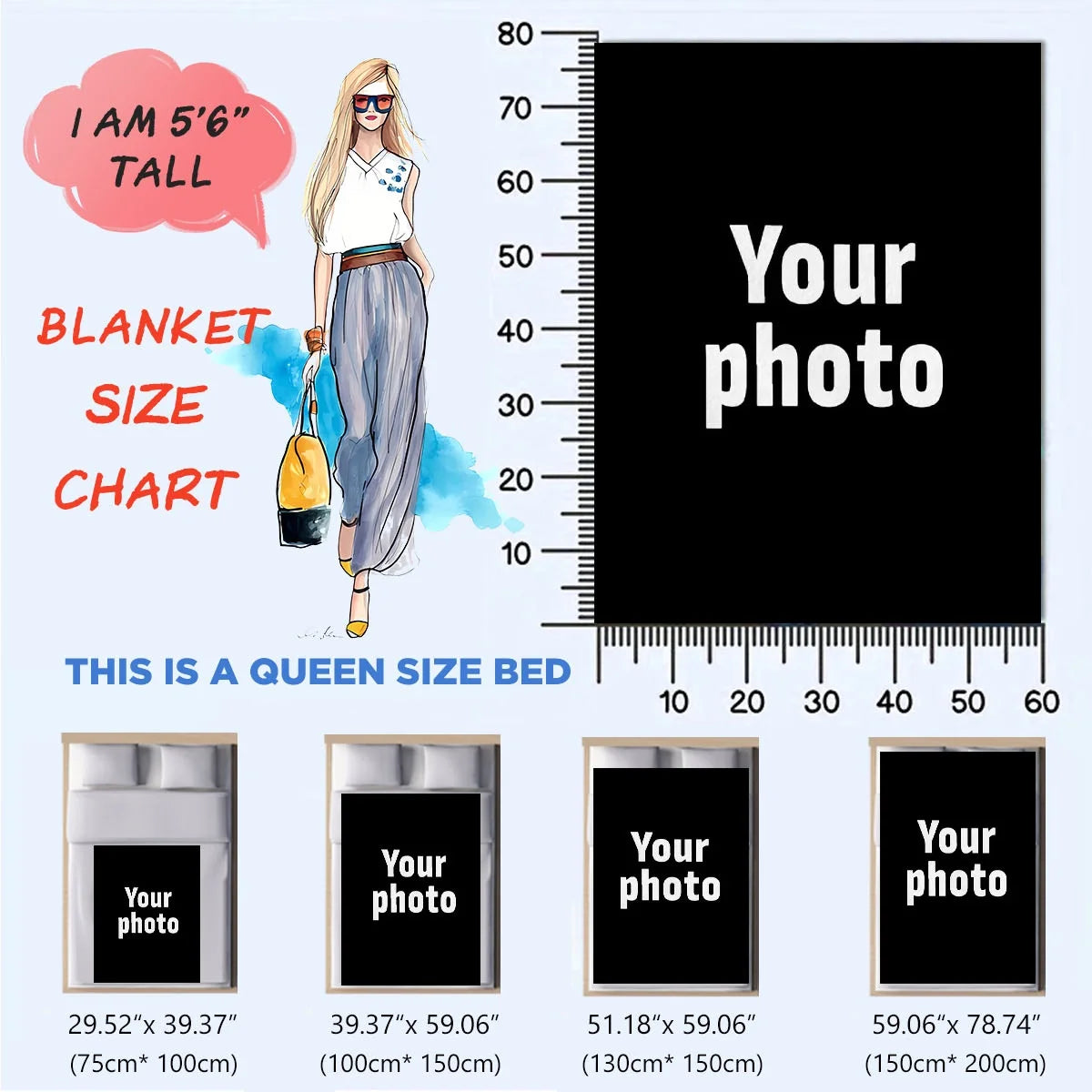 Customized Winter Personalized Thick Flannel Blanket with Warm Photo Print Soft Warm Cozy Multi-Purpose for Sofa Bed Office Nap