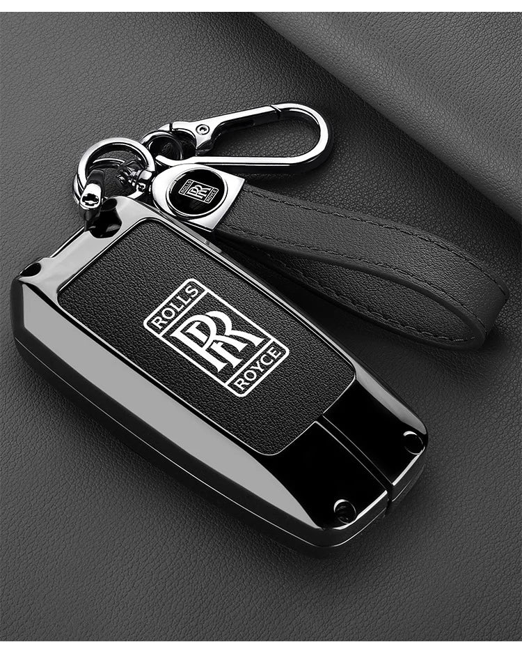 Zinc Alloy Leather Car Smart Remote Key Case Cover Shell For Rolls-Royce Cullinan Phantom Ghost Wraith Dawn Keychain Accessories