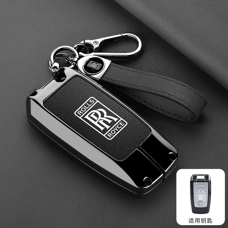 Zinc Alloy Leather Car Smart Remote Key Case Cover Shell For Rolls-Royce Cullinan Phantom Ghost Wraith Dawn Keychain Accessories