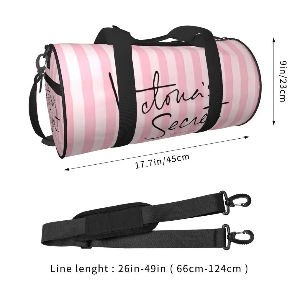 Pink White Stripe Round Capacity Travel Duffel Bag Male Female Large-Capacity Hand Luggage Sports Fitness Bag Travel Package