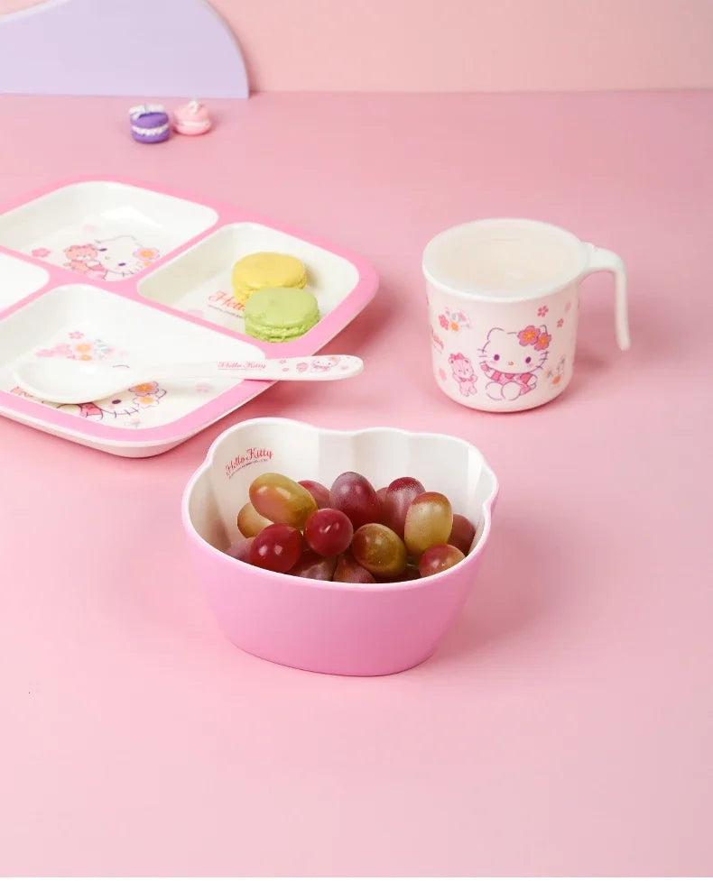 For Cherry Blossom Hello Kitty Tableware Baby Complementary Food Bowls BPA-Free Dining Plates Rice Bowl Cartoon Divided Plates