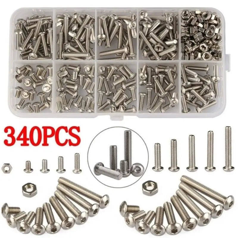 340PCS/SET M3 Stainless Steel Hex Socket Screws Nut Set With Box nut sock  metic nut and bolt assortment  thumb screw m3 color