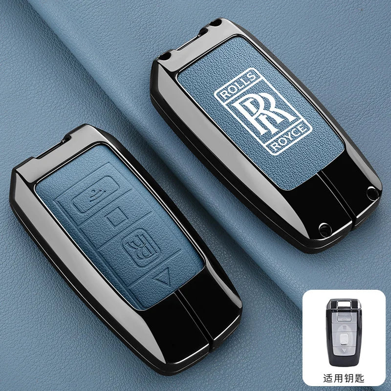 Zinc Alloy Leather Car Smart Remote Key Case Cover Shell For Rolls-Royce Cullinan Phantom Ghost Wraith Dawn Keychain Accessories