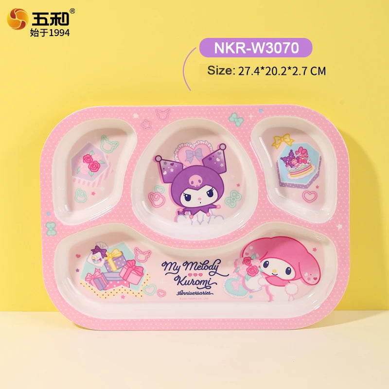 For Sanrio Kuromi Children Tableware Food Grade Dining Plates BPA-Free Salad Fruit Bowl Cartoon Baby Complementary Food Bowls