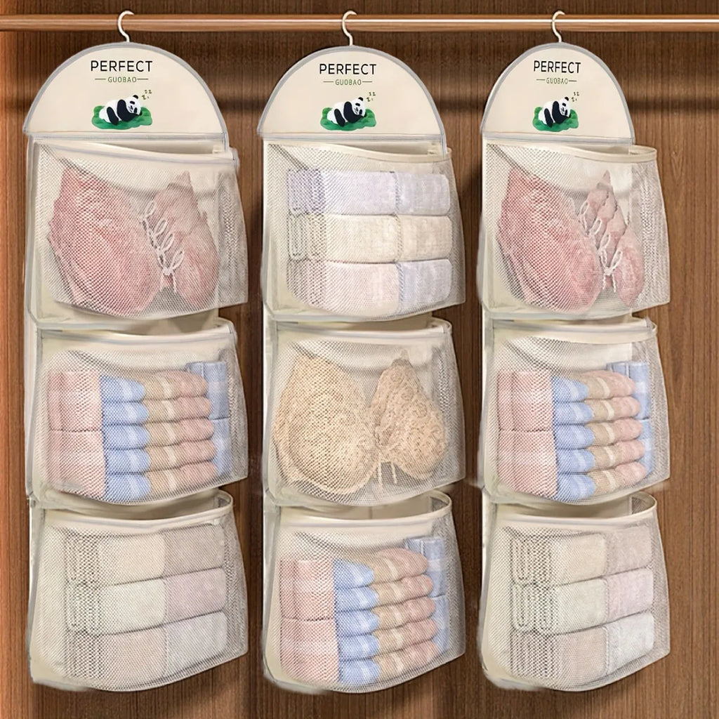 Three-layer hanging mesh bag closet dormitory bag hanging bag net bag underwear bag storage bag