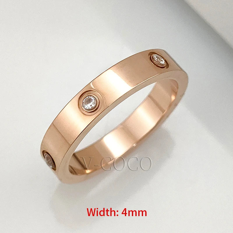 Classic Love Ring for Women Men Couple 18K Gold plated Stainless Steel Crystal Rings Cubic Zircon Wedding Ring Luxury Jewelry