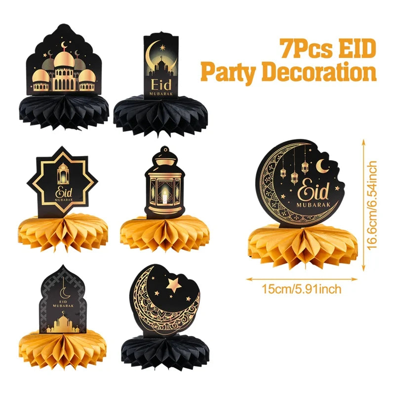 Eid Mubarak Honeycomb Desktop Decor Ramadan Decor 2025 Paper Eid Ornaments Ramadan Kareem Islamic Muslim Party Eid Al Adha Gifts
