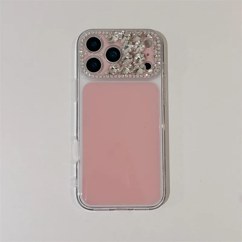 Luxury Sparkling Rhinestone Decoration Camera Frame Large Window Phone Case For iPhone 17 13 14 15 16 Pro Max Shockproof Cover