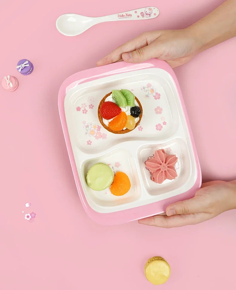 For Cherry Blossom Hello Kitty Tableware Baby Complementary Food Bowls BPA-Free Dining Plates Rice Bowl Cartoon Divided Plates