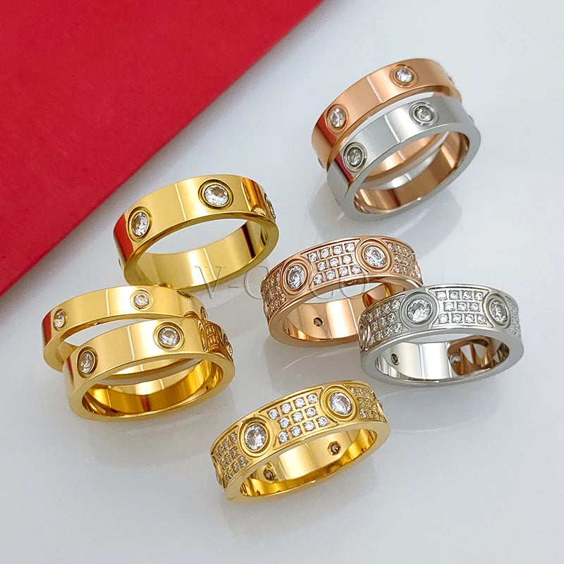 Classic Love Ring for Women Men Couple 18K Gold plated Stainless Steel Crystal Rings Cubic Zircon Wedding Ring Luxury Jewelry