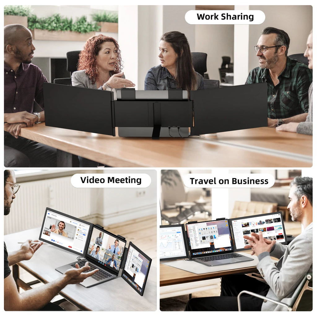 Amoudo14 Inch Dual Portable Monitor 1920*1080P IPS Portable Triple Monitor with USB-C Port for 14-16.5" Laptops Windows/Mac Xbox