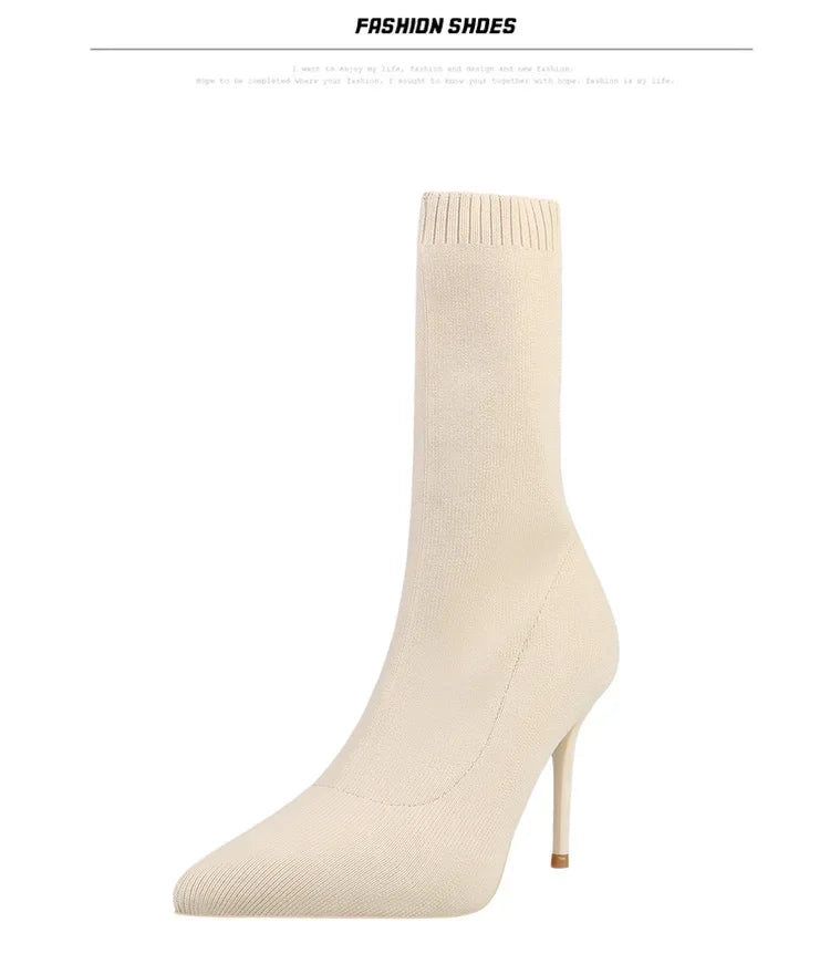 Sexy Sock Boots Knitting Stretch Boots High Heels for Women Fashion Shoes 2024 Spring Autumn Ankle Boots Female