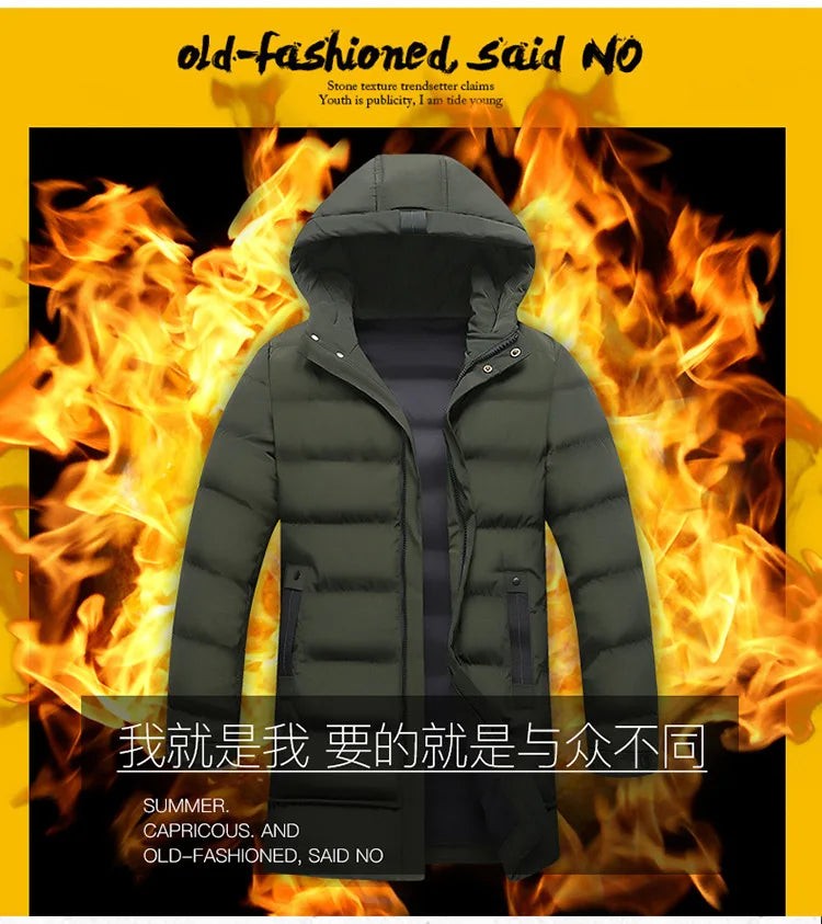 Mens Winter Coat Thickened Cotton Jacket Hooded Long Parkas Warm Windproof Outdoor Casual Jackets for Men Fashion 2025