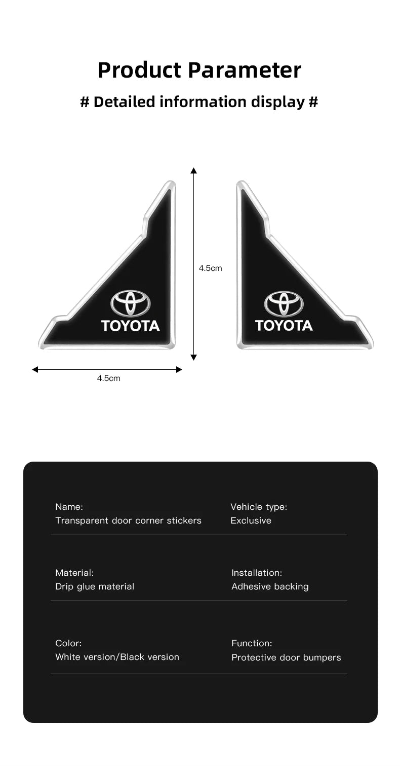2Pcs Car Door Corner Protector Stickers Decoration For Toyota Land Cruiser Sienna Rav4 Prado Tacoma Yaris Rush Fortuner CHR Voxy