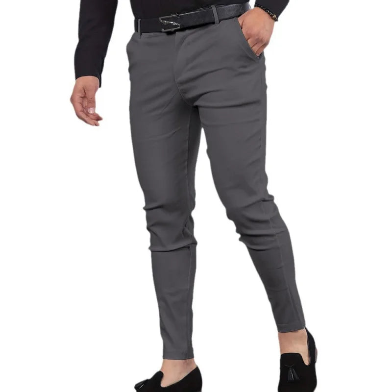 Men's Casual Decorative Fake Pocket Pure Color Formal Pants Mid Waist Long Trousers Cotton Polyester Blend Fashion Urban