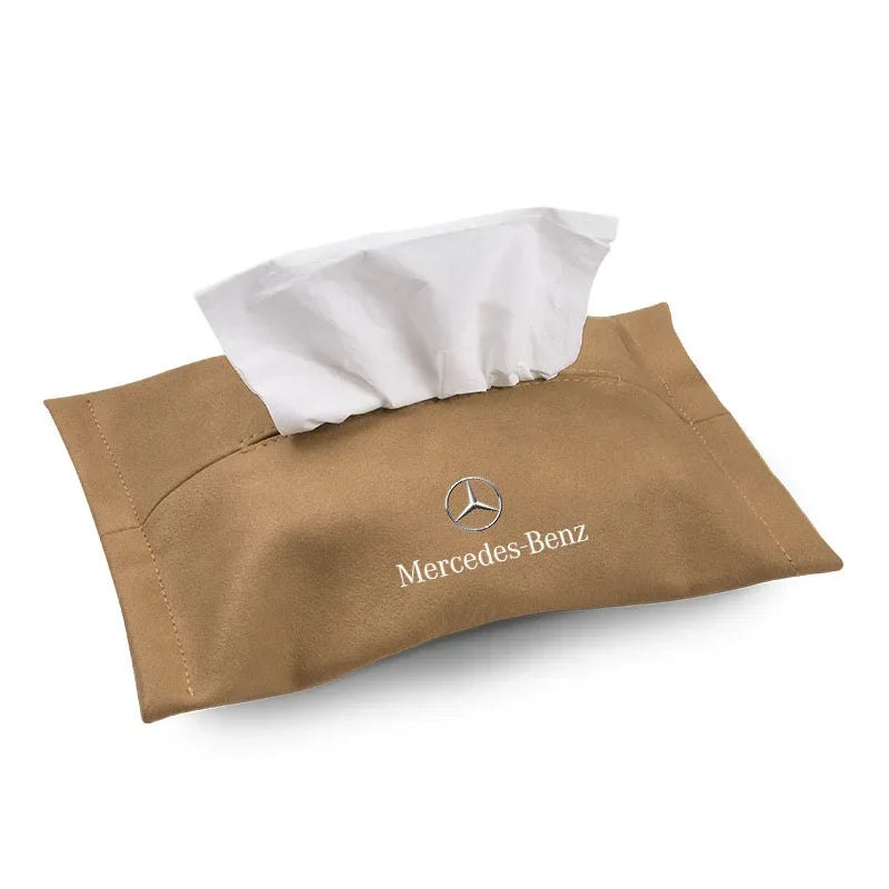 Car Tissue Box Suede Sun Visor Seat Back Hanging Bag For Mercedes Benz AMG W211 W204 W210 W203 CLA GLA GLS GLE Auto Accessories