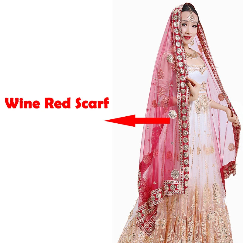 Indian Saree Scarf For Women Adult Female Belly Dance Stage Performance Elegant Accessories Multicolor Embroidered Scarf DQL6631