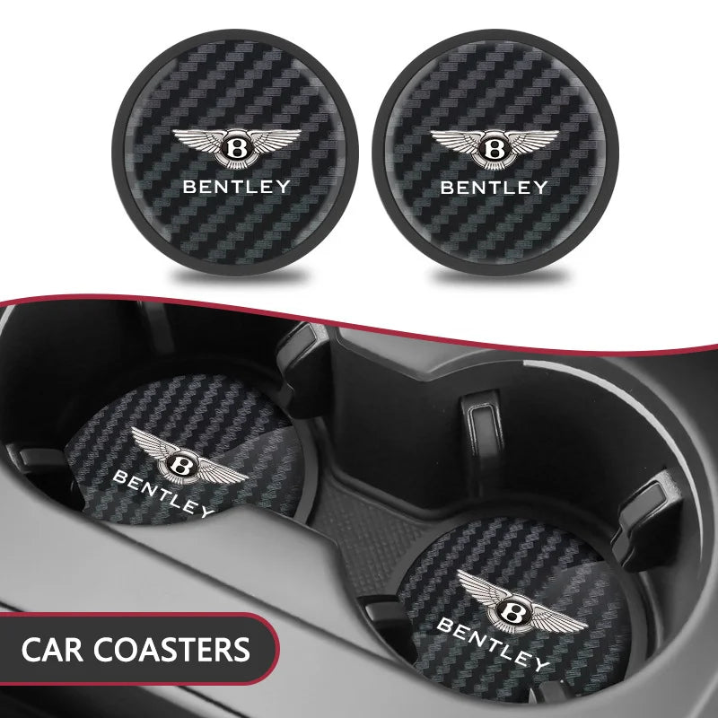 2pcs Car Coaster for New Bentley Flying Spur Continental GT Bentayga Mulsanne Waterproof Non-Slip Water Cup Pad Auto Accessories