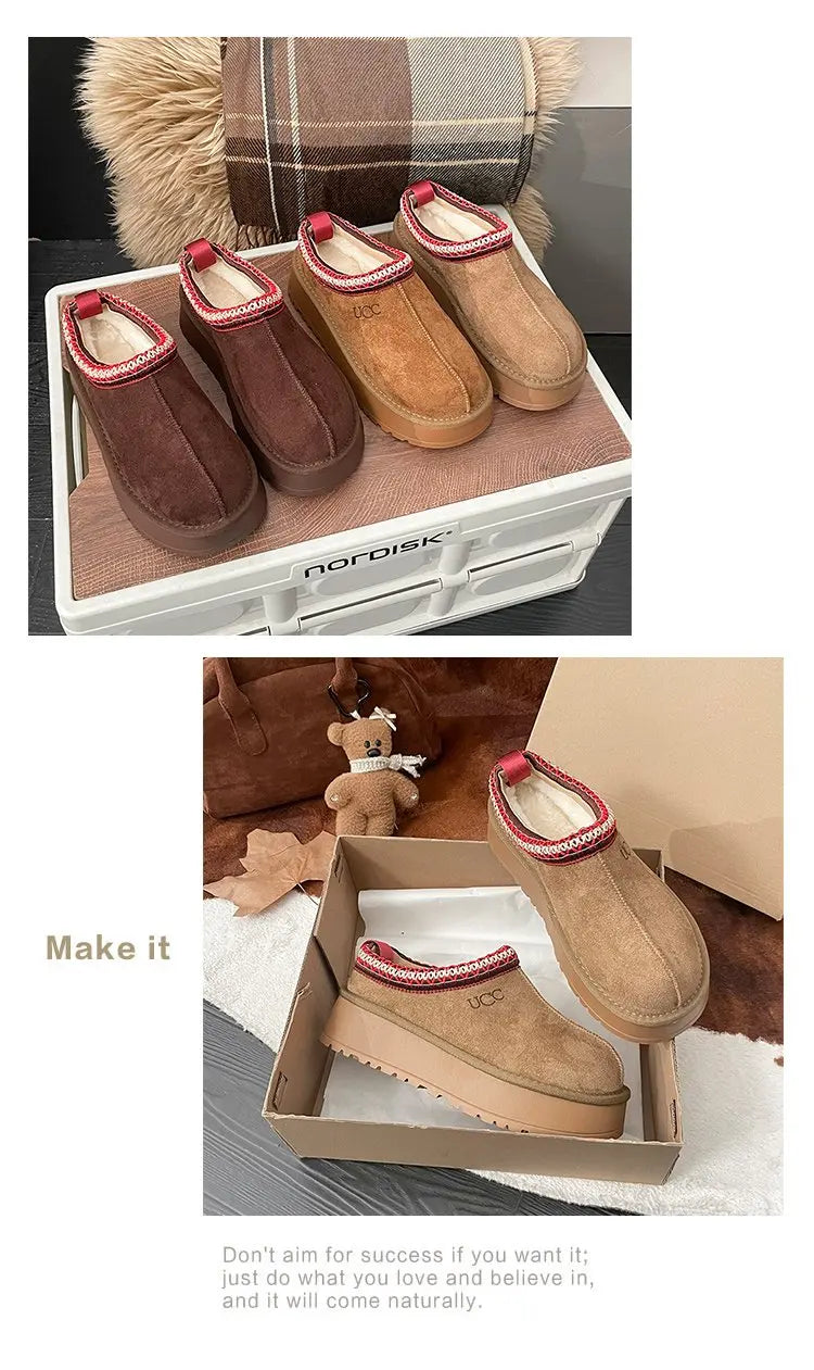 Women's Thi Bot Slip-On Slippers Fce Lined Easy Wear Lazy oes Anti-Slip Comfortable Footwear Faionable Winter Sli...