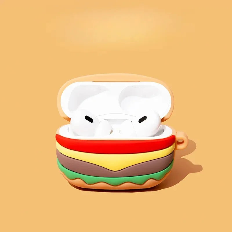 For AirPods 4 3 2 1 Pro Pro2 Earphone Case 3D French Fries Hamburger Silicone Protective Headphone Box With Pendant Cover