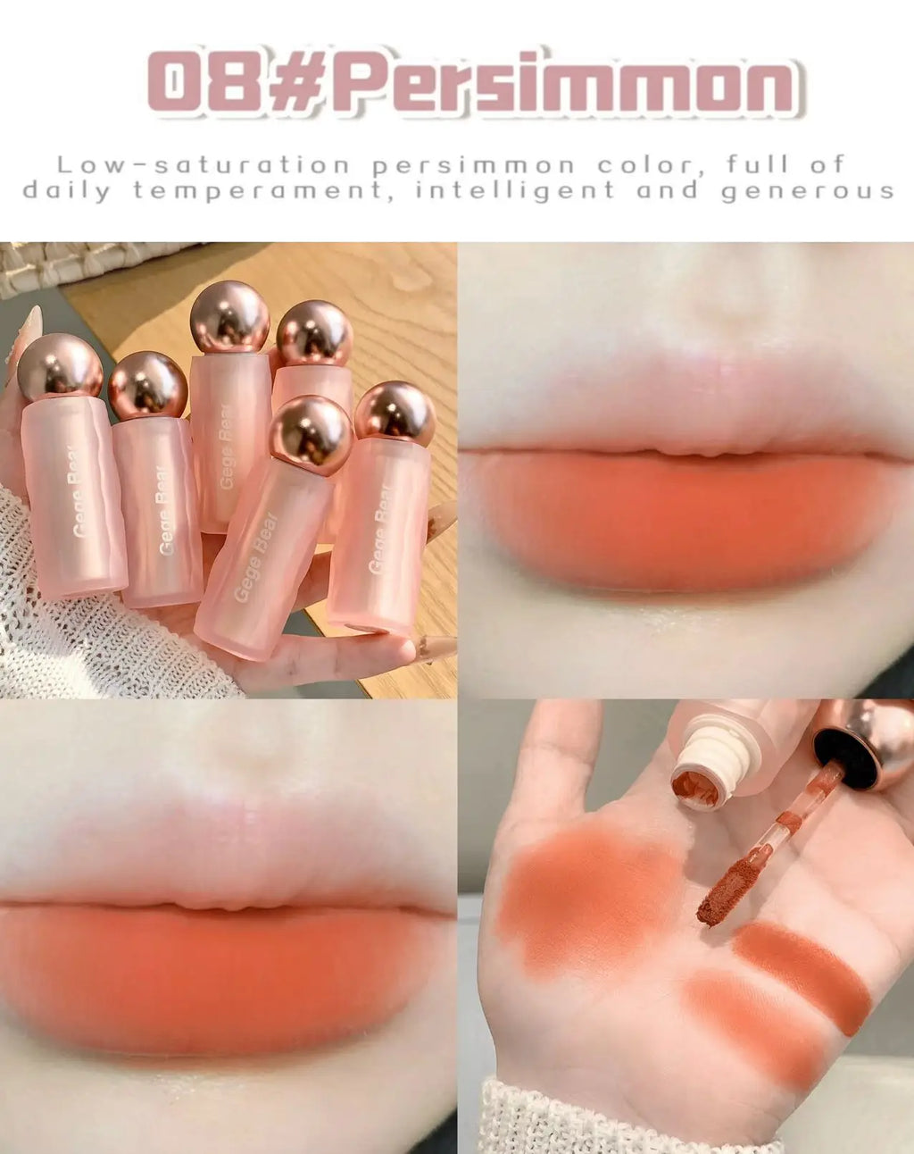 Gege Bear Velvet Matte Lip Mud, Soft, High Pigment for Long-lasting Wear, and Brightening Velvet Matte Finish Lip Color