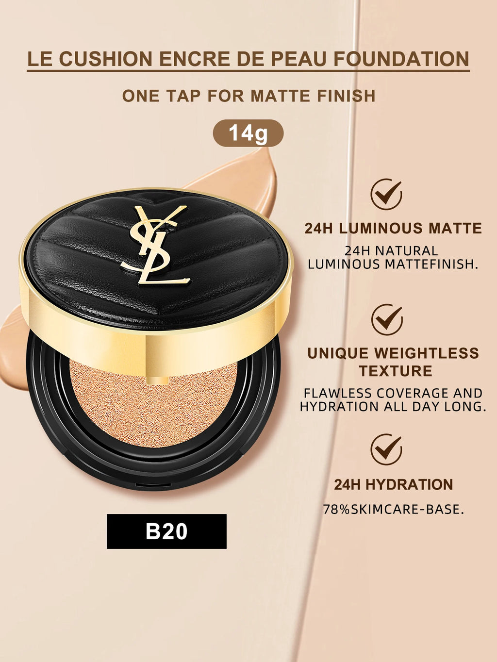 Yves Saint Laurent Le Cushion Encre De Peau-Luminous Matte Cushion Foundation SPF 33/ PA++  All Day Flawless Coverage Shine-Free