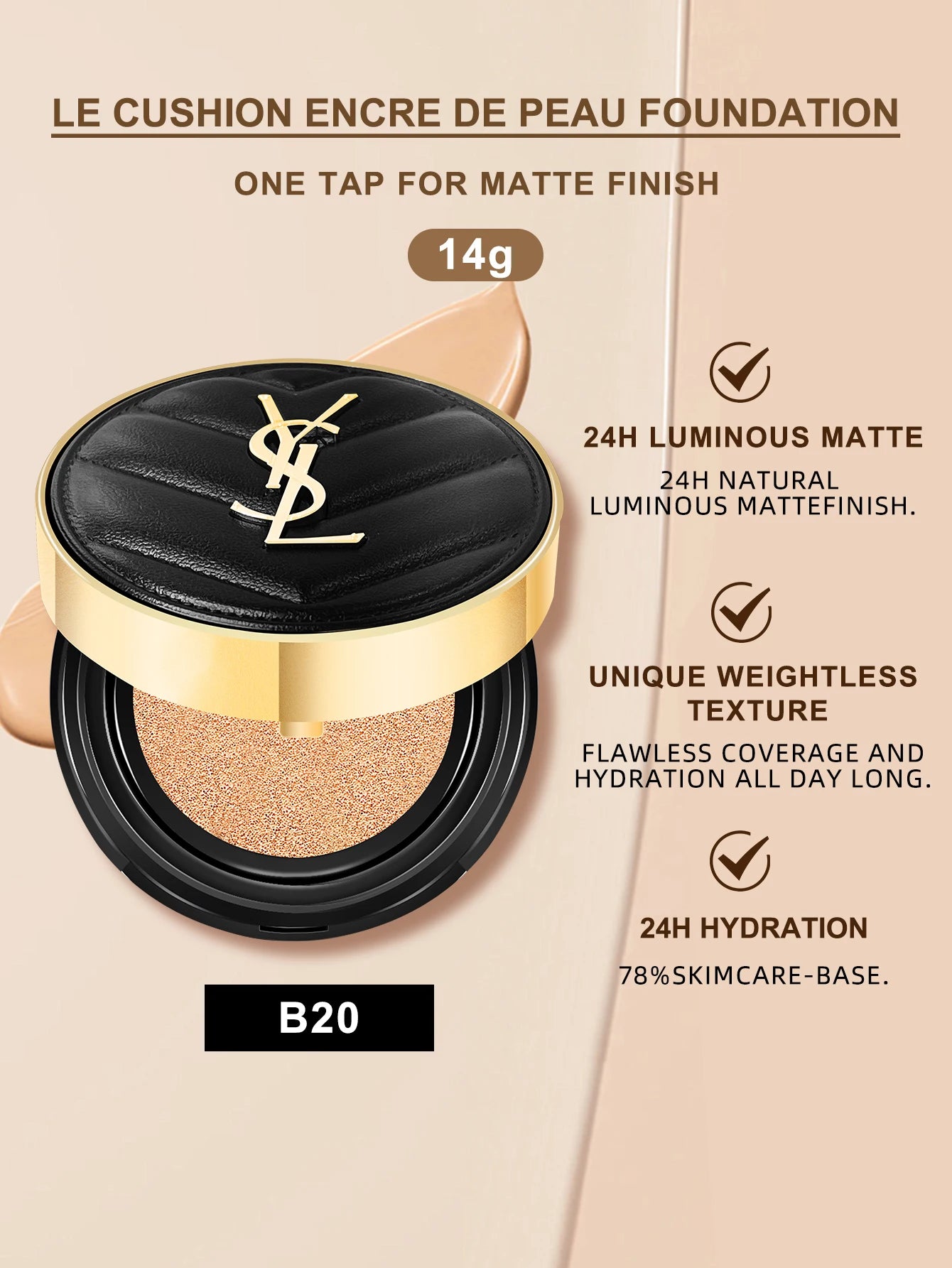 Yves Saint Laurent Le Cushion Encre De Peau-Luminous Matte Cushion Foundation SPF 33/ PA++  All Day Flawless Coverage Shine-Free
