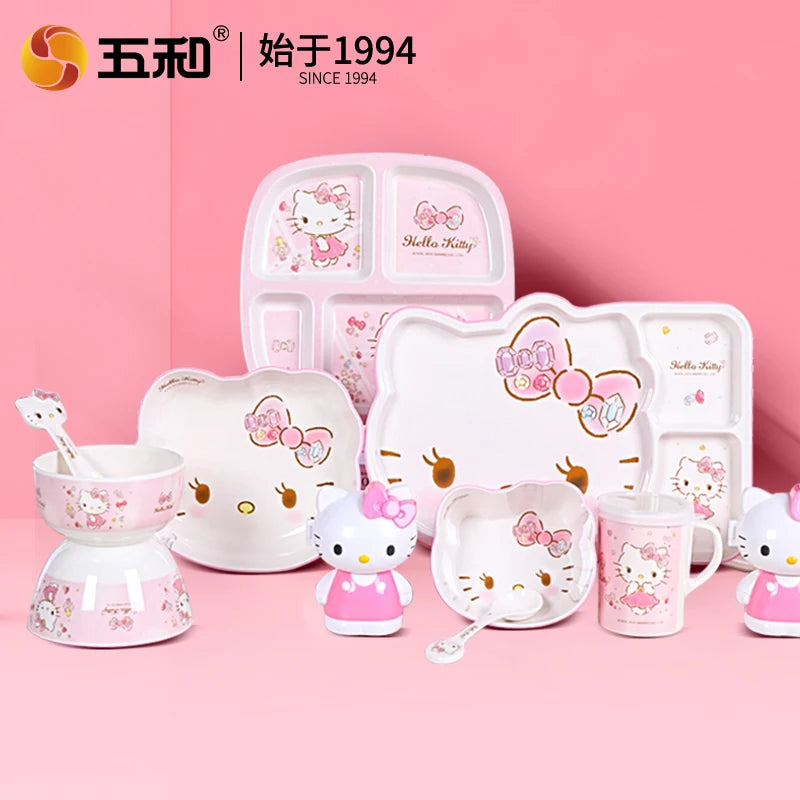 For Hello Kitty Children Tableware Cartoon Irregular-shaped Bowls Anti-scald Dining Plates BPA Free Baby Food Supplement Bowls