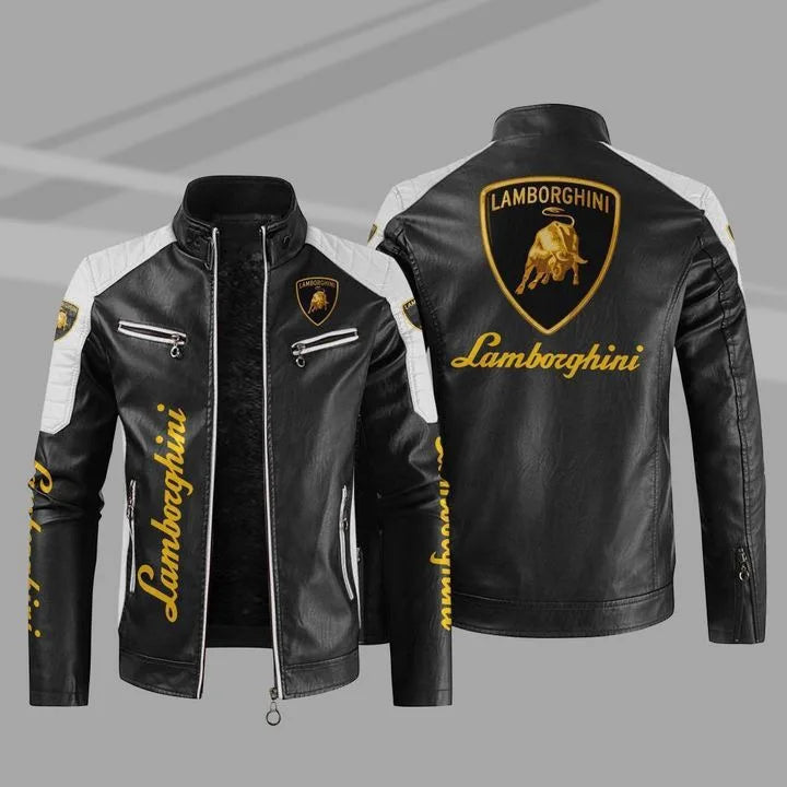 For Lamborghini Urus Huracan Aventador Premium A trendy motorcycle leather jacket for men, large-sized loose and casual top