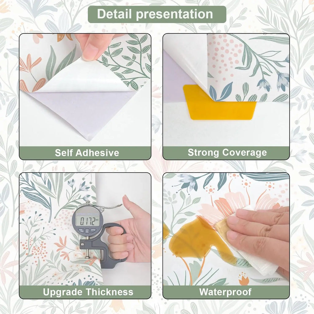 Floral Peel and Stick Wallpaper Boho Contact Paper Flower Removable Self Adhesive Waterproof Wallpaper for Bathroom Bedroom