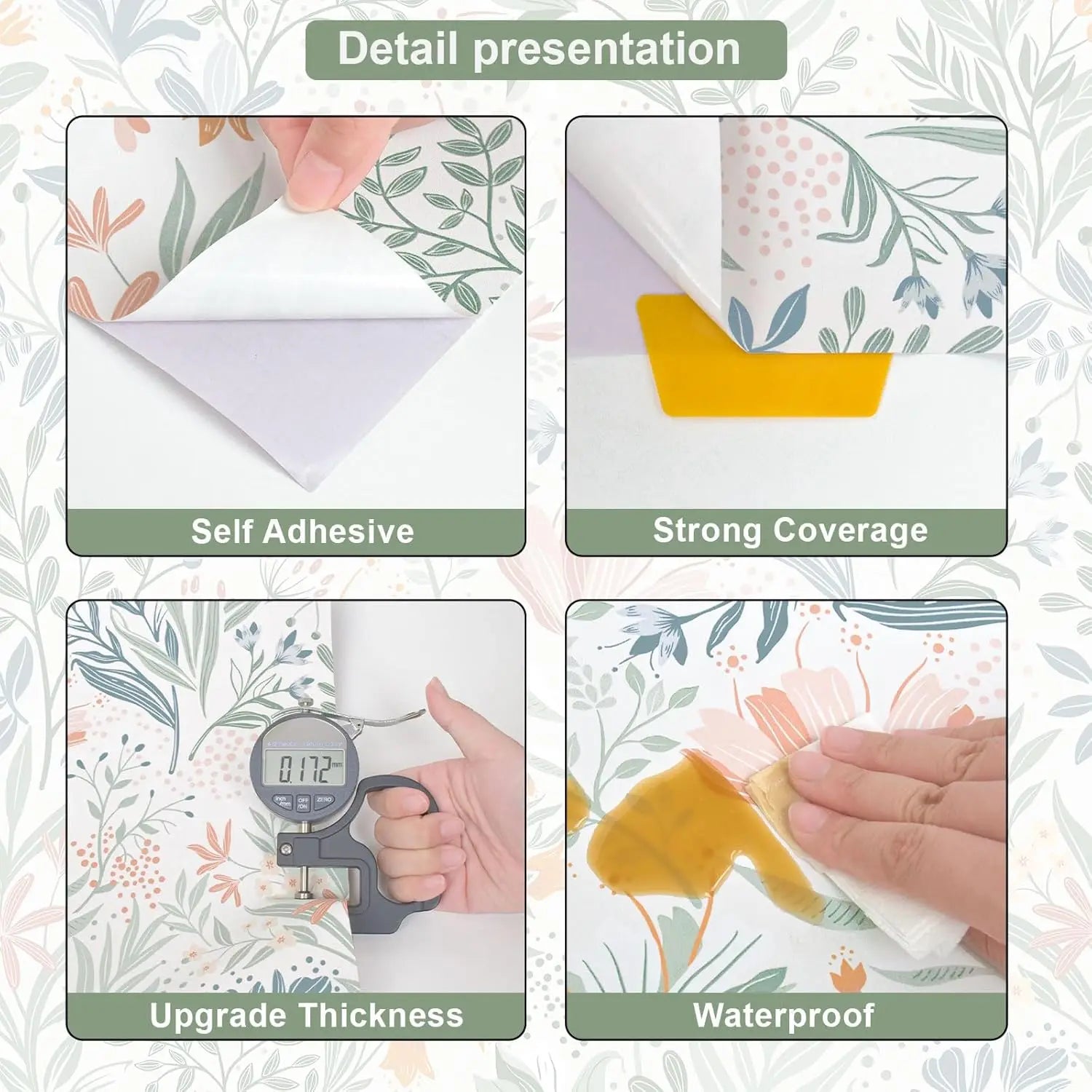 Floral Peel and Stick Wallpaper Boho Contact Paper Flower Removable Self Adhesive Waterproof Wallpaper for Bathroom Bedroom