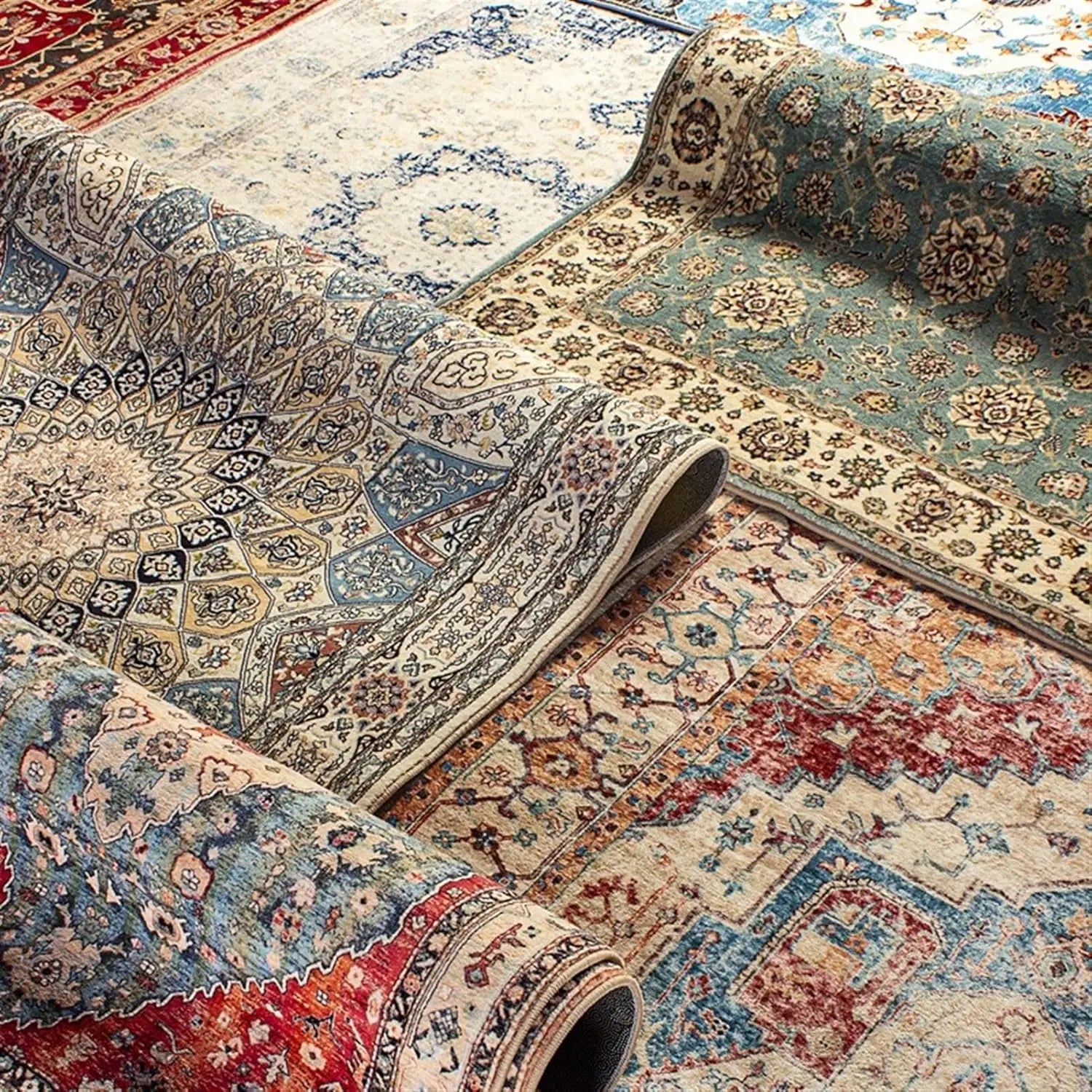 VIKAMA Washable Foldable Imitation Cashmere Carpet Entry Door Mat Persian Retro Style Living Room Bedroom Bed Soft Mat