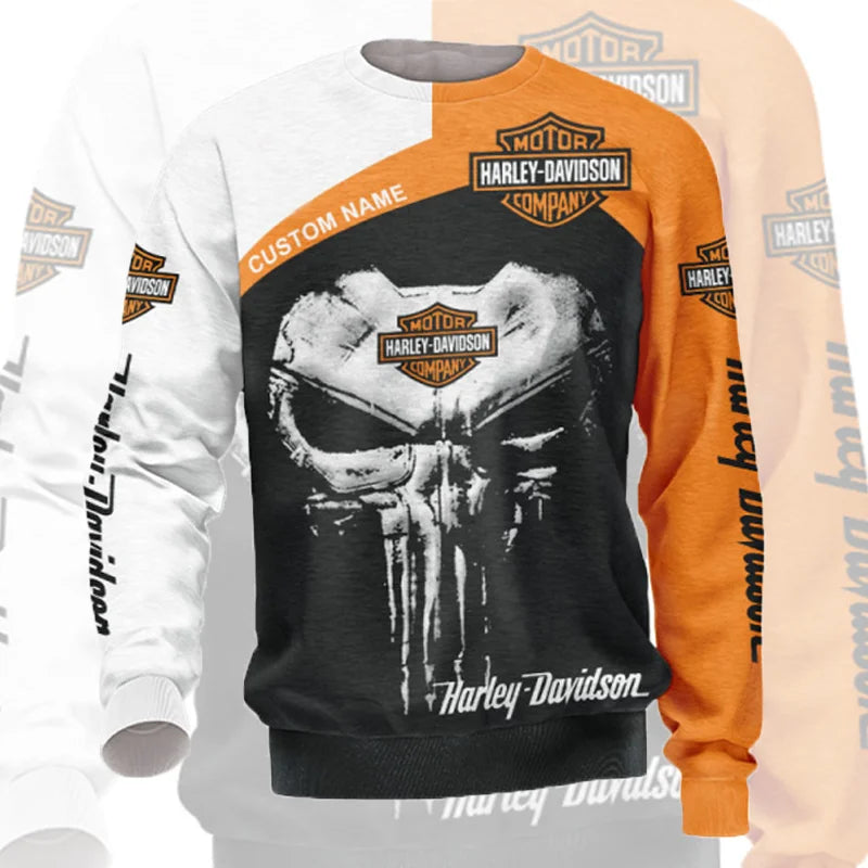 Fashion 3D Men's Printed Retro Harley Motorcycle Round-neck Long-sleeved Sweatshirt For Harley Davidson Sportster VRSC Touring