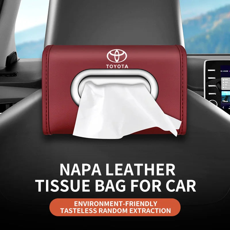 Toyota car tissue box holder flip-top design hanging car seat back tissue box PU leather high quality