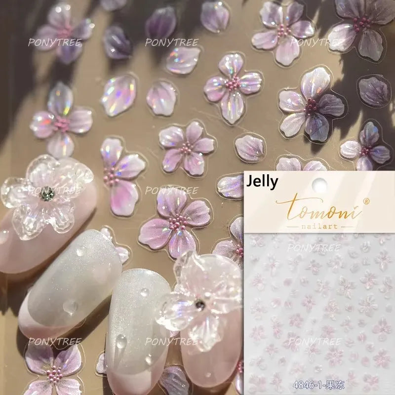 Embossed Flower Pink Butterfly Lucky Peach Blossom Chic Spring Petal 5D Soft Relief Adhesive Nail Art Stickers Manicure Decals