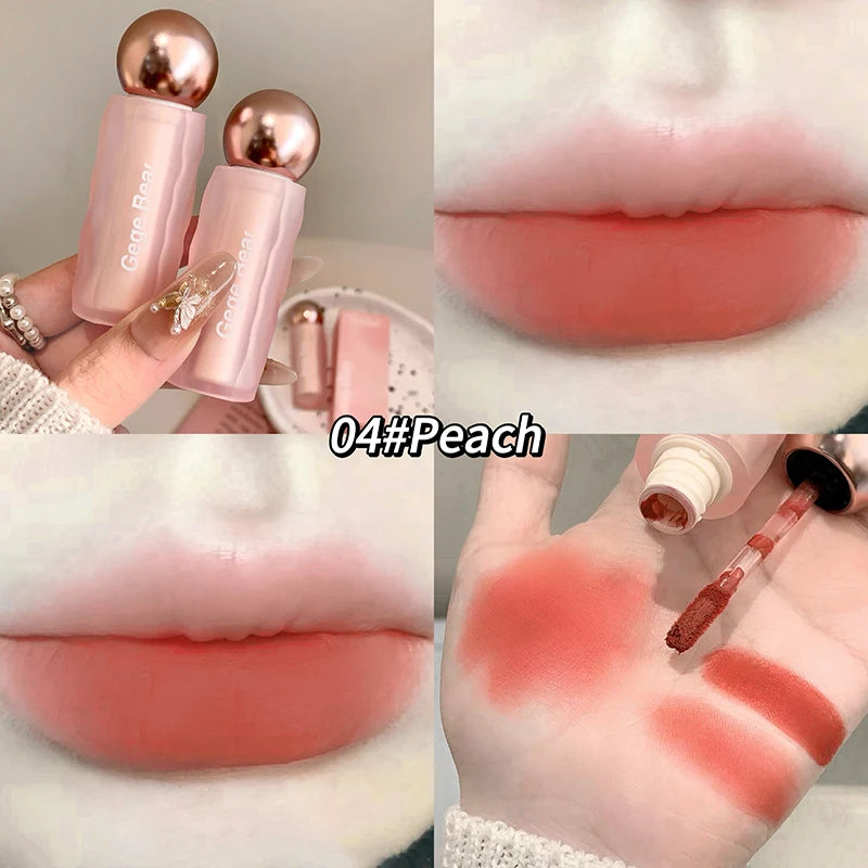 Gege Bear Velvet Matte Lip Mud, Soft, High Pigment for Long-lasting Wear, and Brightening Velvet Matte Finish Lip Color