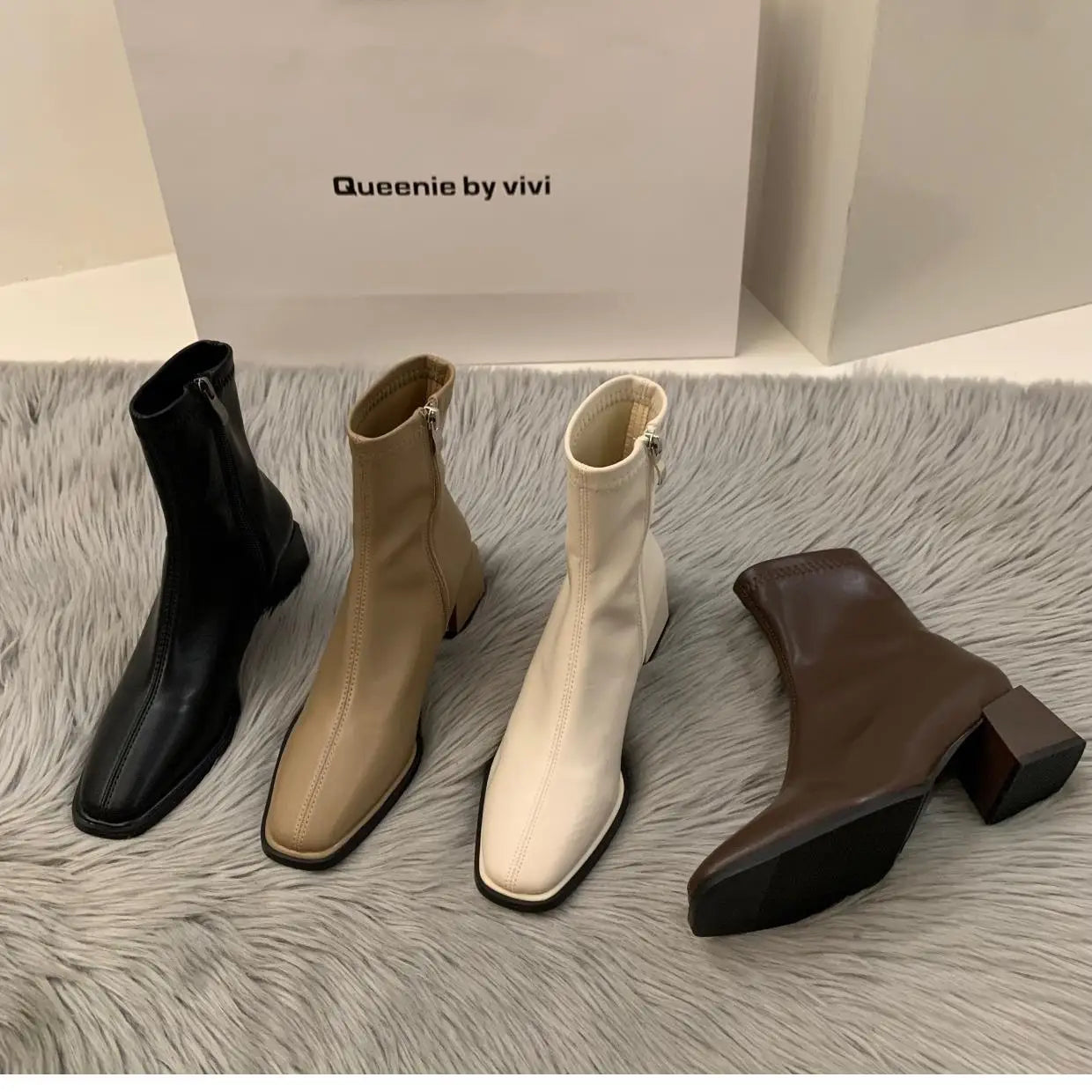 Women's High Heel Leather Boots ort Faion Boots Street Sle Me  PU Upper Spring Autumn Season Thi Heel