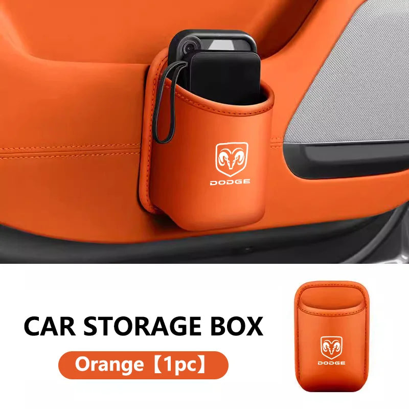 PU Leather Car Door Wall Mounted Storage Auto Logo Storage Hang Pocket For Dodge SRT Ram 1500 Journey Charger Challenger Caliber
