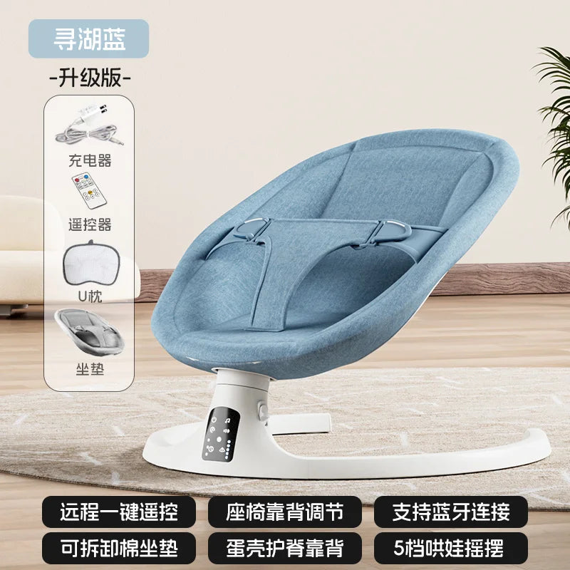 Baby Electric Rocking Chairs,Baby Bouncers Bluetooth & USB Music Baby Swing Electric 180° Rotating Seat, Multi Speed Baby Rocker