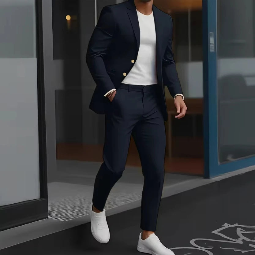 Formal Suit for Mens Wedding Groom Tuxedo Business Work Clothes Office Jacket Pants 2-Piece Suit 2-Button Blazer