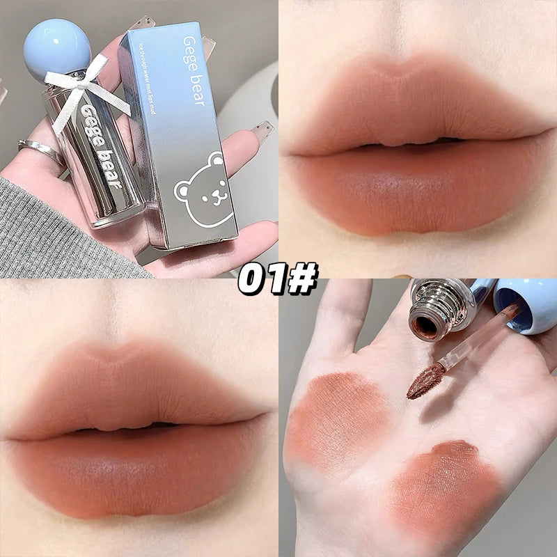 Gege bear Artistic Soft Mist Mousse Lip Glaze Velvet Matte Lipstick Holding Makeup Not Easy to Sticky Cosmetics Lipstick