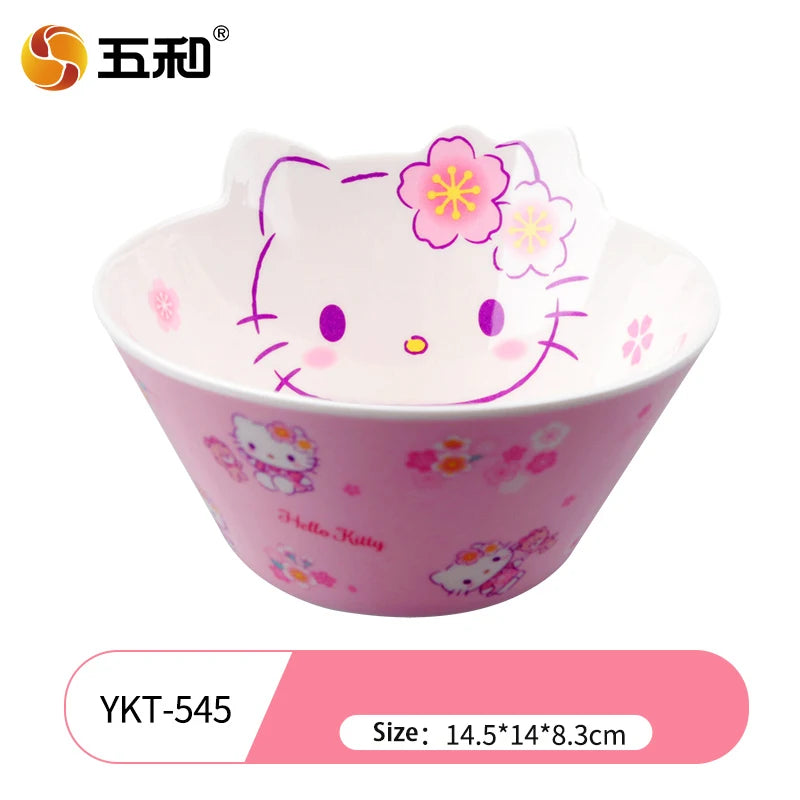 For Cherry Blossom Hello Kitty Tableware Baby Complementary Food Bowls BPA-Free Dining Plates Rice Bowl Cartoon Divided Plates