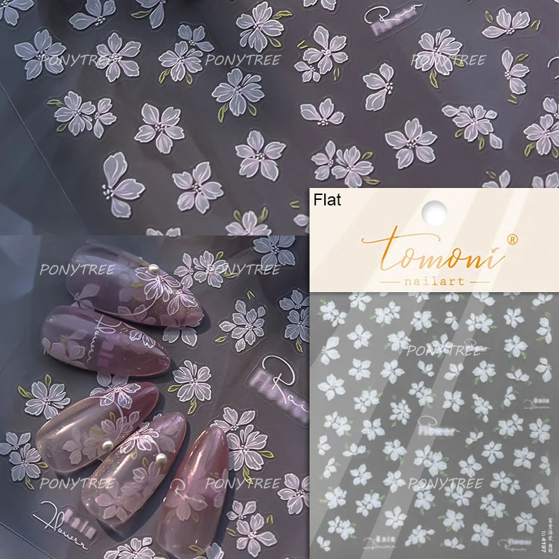 Embossed Flower Pink Butterfly Lucky Peach Blossom Chic Spring Petal 5D Soft Relief Adhesive Nail Art Stickers Manicure Decals