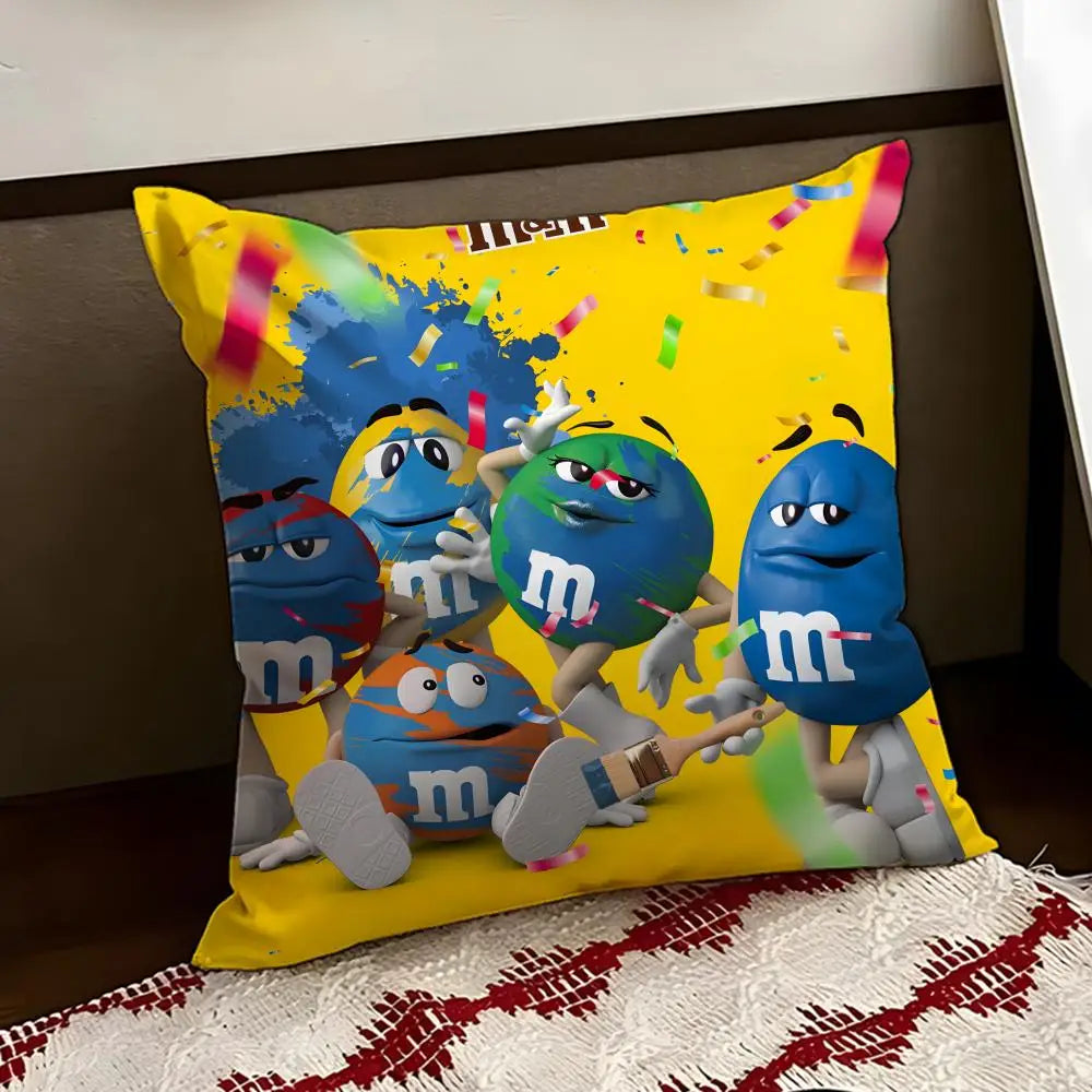 cartoon M-M&M's Cushion Cover Reversible Soft Durable Pillow Cover Home & Car Multi-Scene Use for Daily Comfort