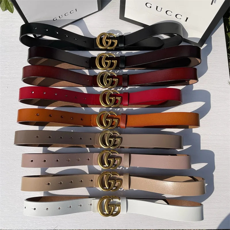 Pure Cowhide Leather Ladies Belt Antique Letter G Casual Retro Style Fashionable All-Match Width 2-4cm Alloy Buckle Fastener